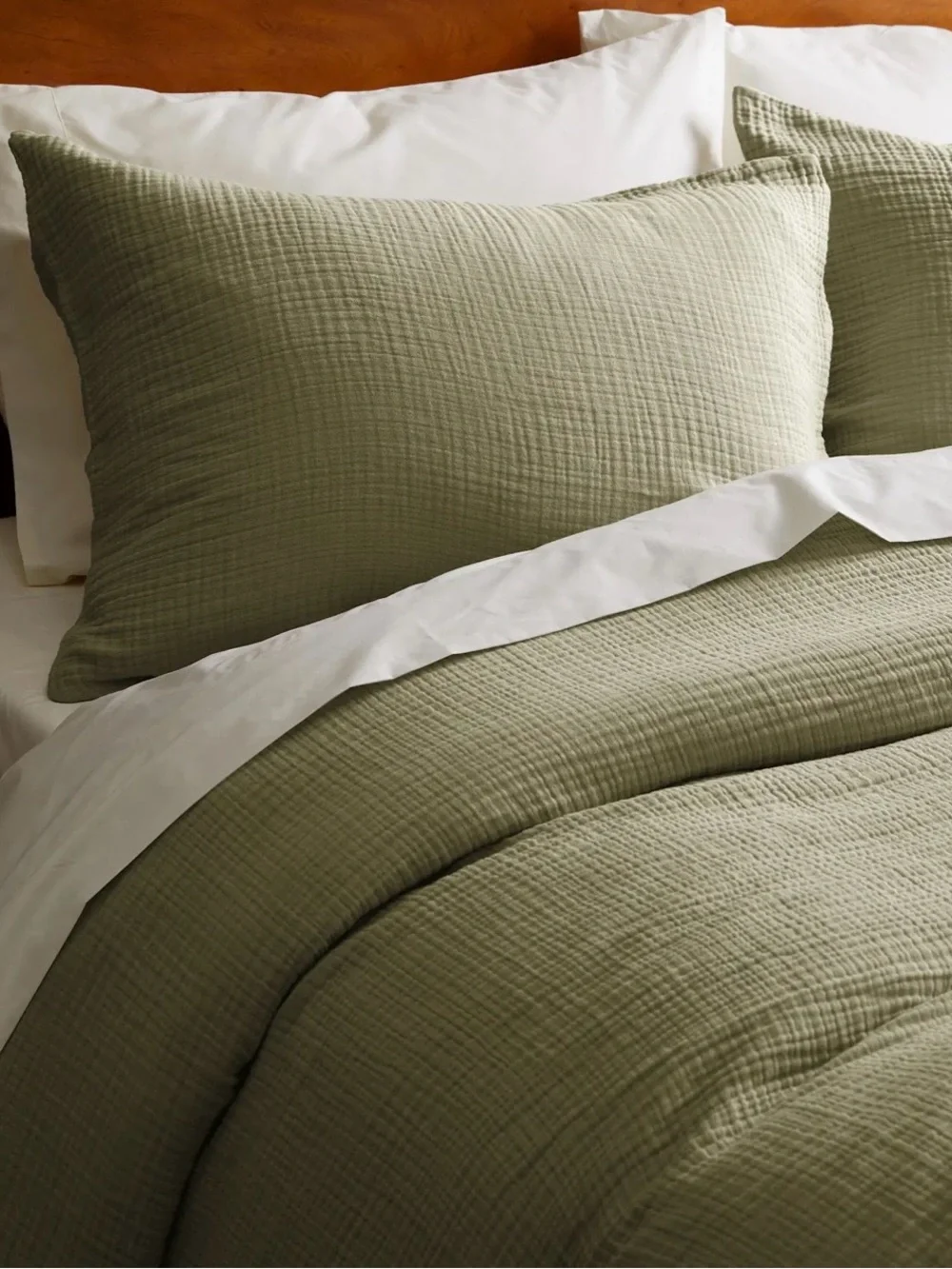 NWOT Quince Organic Cotton Gauze Sham Set, King (Olive)